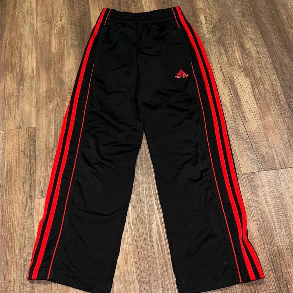 Adidas boys youth 3 stripes pants‎ black/red size S (8)